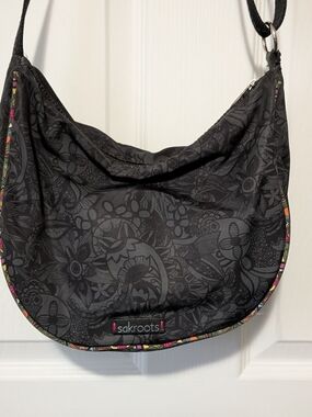 Sakroots Black Floral Crossbody Hobo Bag